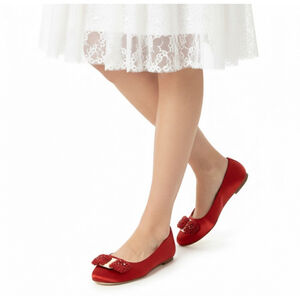 Salvatore Ferragamo Red Satin Beaded Varina Flats
